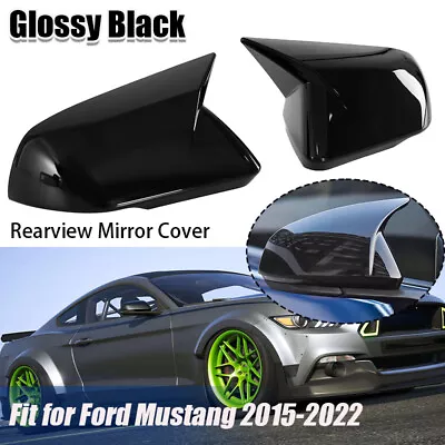 Gloss Black OX Horn Mirror Cover For 2015-2022 Ford Mustang With LED Turn Signal • $27.99