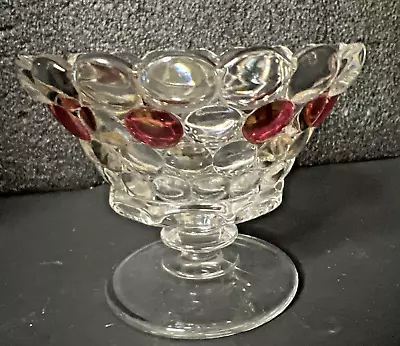 Vintage 1940’s Thousand Eye Pedestal Bowl Clear W/ Red & Yellow 4”T EUC • $23.95
