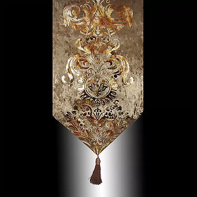 New Luxury Shiny Bronze Velvet Damask Deco Tassel Wedding Bed Table Runner Cloth • $20.49