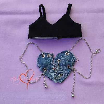 1/4MSD 1/4Puyoo BJD Doll Clothes Denim Blue Tearing Heart Sling Top + Black Bra • $24.22