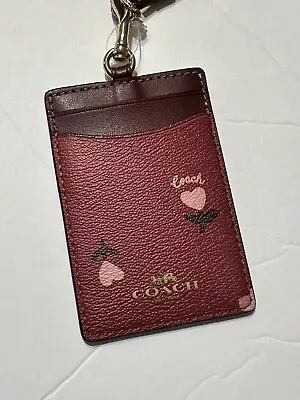 Coach Leather Lanyard Badge ID Holder - Burgundy - Brand New C3305 • $93.69