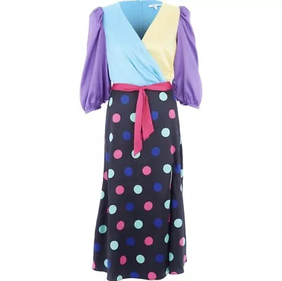 Bnwt New £395 Olivia Rubin  Paloma  Colour Block/polka Dot Maxi Dress Uk Size 10 • £109