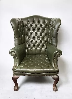 Country House Armchair In Green Buttoned Back Library Armchair • £725