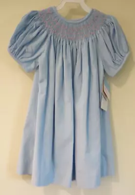 New Vive La Fete Light Blue Corduroy Smocked Bishop Dress Girl's Size 2 • $28.69