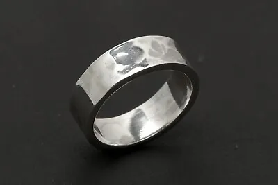 Mens Hammered Wedding Band Ring Sterling Silver 925 7mm Wide Size 9 10 11 12 13 • $39
