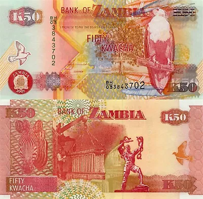 $0.99 • Buy Zambia 50 Kwacha (2007) - Eagle/Zebra/p37f UNC