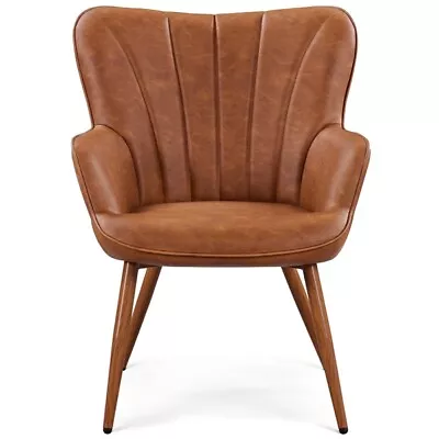 Modern Faux Leather Barrel Chair Accent Chair High Back And Golden Legs Used • $64.99