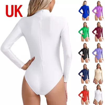 UK Womens Leotard Romper Gymnastic Bodysuit Mock Neck Lingerie Jumpsuit Swimwear • £19.99
