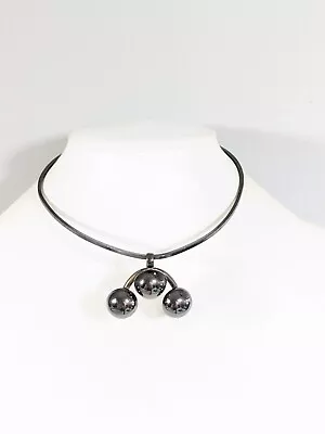$10.49 • Buy Gunmetal Gray V Shape Bar Round Curved Cherry Pendant Choker Necklace 14 Inch