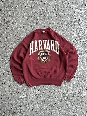 Vintage 80s Harvard University College Big Logo Crewneck Sweatshirt Red Sz L USA • $55
