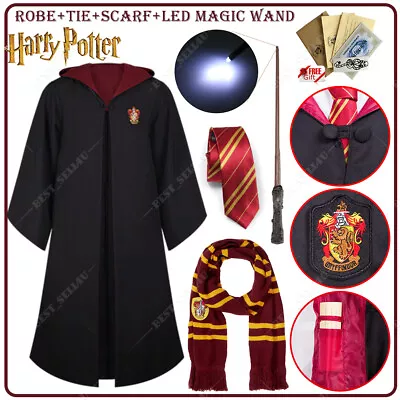$8.99 • Buy Harry Potter Hermione Gryffindor Robe Cloak Tie LED Magic Wand Scarf Costume AU