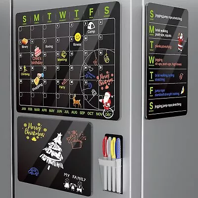 3 Pack Magnetic Acrylic Calendar For Fridge -Kitchen Essentials Monthly & Weekly • $14.99