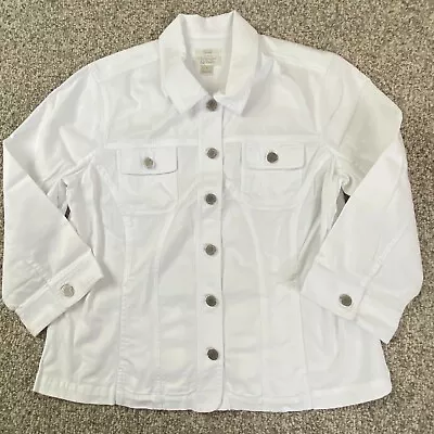 Christopher & Banks Jacket Womens Large White Silver Buttons 3/4 Sleeve Stretch • $13.99