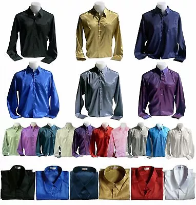 Mens Thai Silk Long / Short Sleeve Shirt 20 Colors S M L XL 2XL 3XL Casual Dress • $16.95