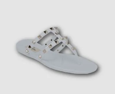 $426 Valentino Women's White Rockstud Flats Thong Sandals Shoes Size EU 41/US 11 • £114.86