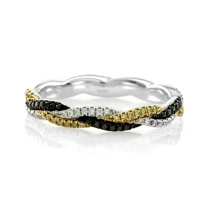 Hidalgo Micro-Pave Black Yellow And White Diamond Braided Eternity Band In Gold • $1800