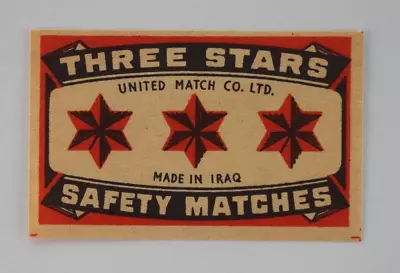 Three Stars United Match Co Ltd Made In Iraq Matchbox Label • $10