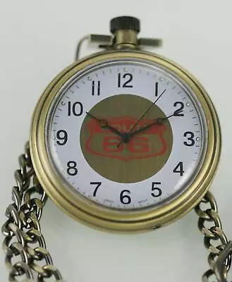 Route 66 Logo White Men's Stainless Steel Gold Quartz Battery Pocket Watch • $19.72