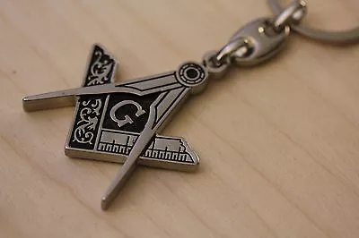 Masonic Key Chain Freemason Heavy Black Compass Square Mason Silver Gift Master • $15.98