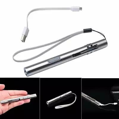LED USB RECHARGEABLE MINI FLASHLIGHT Stainless Steel Pen Light 8000 Lumens • $4.26