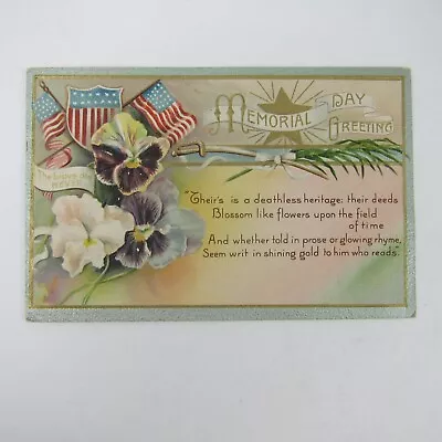 Postcard Memorial Day Flowers & Flags Shield Patriotic Embossed Antique 1909 • $9.99