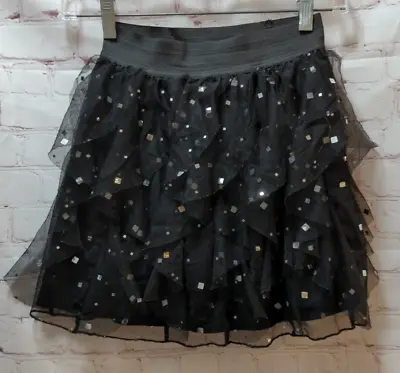 Girl's 14/16 Monster High Costume Skirt Skort Black Tulle Silver Square Sequins • $9.99