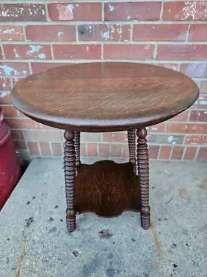 Vintage Oak Plant Stand Fern Table Handmade Round Spindles 2 Shelves • $189.99