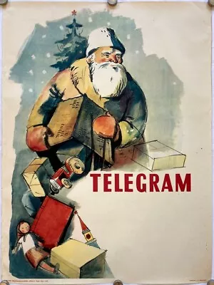 Original Vintage Poster SOVIET UNION - CZECHOSLOVAKIA -CHRISTMAS - SANTA - 1950s • $169