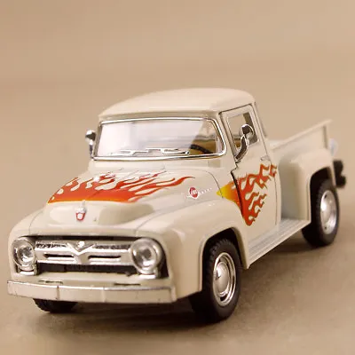 Cream 1956 Ford F-100 Pick Up Ute Red Flames 1:38 12.5cm Die Cast PullBack Opens • $30