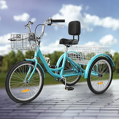 Adult Tricycle 24 1 Speed Adult Trike 3 Wheel Bike W/Removable Basket Mint Green • $224.59