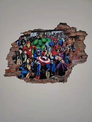 3D Marvel Avengers Hole In Wall Sticker Art Decal Decor Kids Bedroom Decoration • £14.50