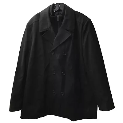 Kenneth Cole Men's Notched Lapel Wool Pea Coat Knit Black Long Sleeve Size 3XL • $99.99