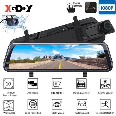 $73.49 • Buy XGODY 10  FHD 1080P Dual Lens Car DVR Dash Cam Mirror Video Recorder + Camera