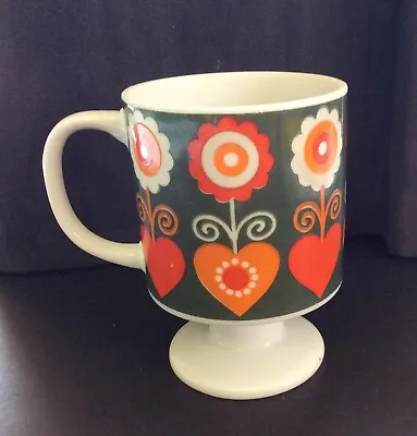 Vintage Mid Century Modern Flower Power Daisy Coffee Tea Cup Mug Pedestal  Heart • $13.99
