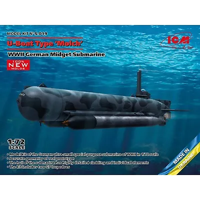 $22.99 • Buy ICM S019 Scale Model Kit 1:72 U-Boat Type ‘Molch’ WWII German Midget Submarine