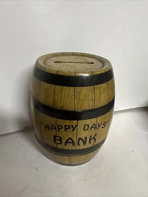 Vintage J. CHEIN & Co. 4  Tin HAPPY DAYS Barrel Coin Bank No Key • $15