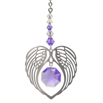 £10.99 • Buy Angel Wing Heart Light Amethyst June Birthstone Crystal Suncatcher Keepsake Gift
