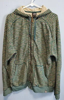 The North Face Men's Zip Up Green Striped Hoodie Size Large Pockets  • $21.99