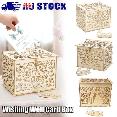 AU Wishing Well Card Box Decorative Wood Carved Wedding Engagement Party Rustic • $19.45