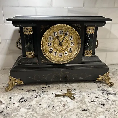 Antique Gilbert Black Wood Mantle Clock 1905 With Original Key! • $337.22