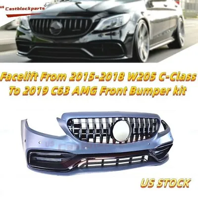 Facelift 15-18 Mercedes Benz W205 C Class Front Bumper Kit To 2019 W205 C63 AMG • $604.50