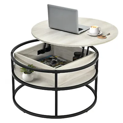 2 Tier Round Lift Top Coffee Table With Hidden Storage Compartment Home Office • $84.99