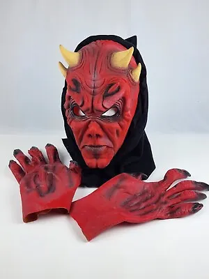 $28.04 • Buy Rubber Face Horned Devil Demon Mask W/ Matching Hands Gloves Halloween Costume