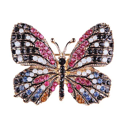 Rhinestone Butterfly Brooch Pin Gold Women Dress Wedding Bridal Brooch Pin D(-) • £3.25