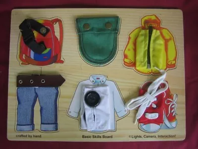 MELISSA & DOUG ~ Basic Skills Board ~ SHOE LACE ZIPPER  BUTTON BELT SNAPS + • $9