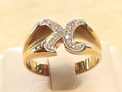 0.12Ct Diamond Gold Ring 20K Yellow Gold Fine Thai Handmade K Letter Size 6.75 • $568