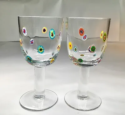 Leonardo Murano Millefiori Water Goblets Vintage Lot Of 2 Wine Glasses 6 & 3/4”. • $34