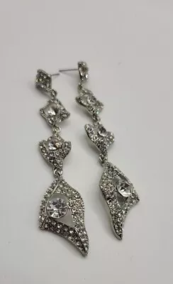 Vintage Austrian Crystal Long Drop Chandelier Silver Tone Post Earrings 3.5  • $35