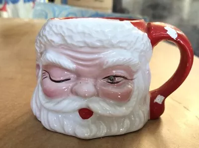 Vintage Christmas Santa Claus Winking Blue Rhinestone Eye Ceramic Mug Cup • $19.99