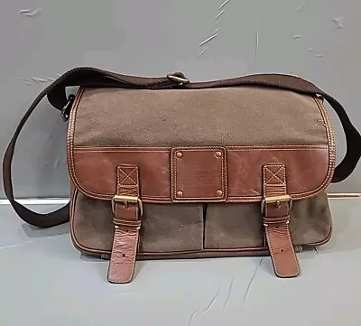 Fossil 54 Brown Heavy Canvas Leather Satchel Messenger Commuter Bag  16 X12 X4   • $35.99